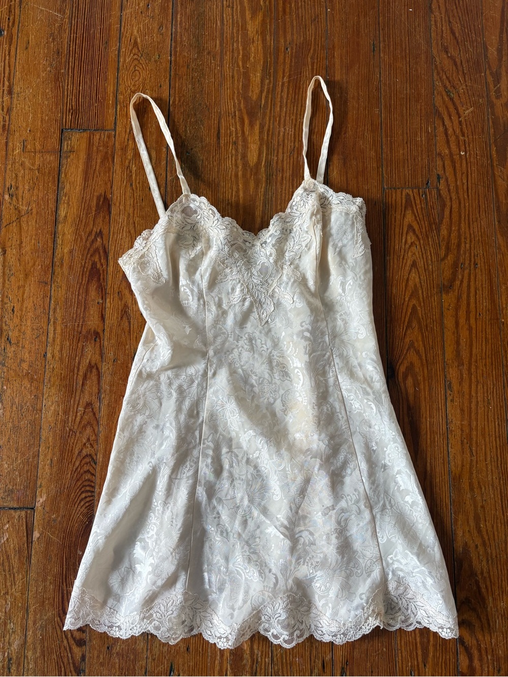 Victoria's Secret Cream Lace-Trim Satin Chemise